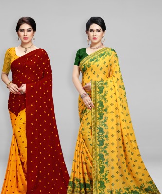 kashvi sarees Printed, Graphic Print, Polka Print Daily Wear Georgette Saree(Pack of 2, Maroon, Yellow)