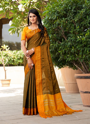 SGF11 Self Design Handloom Tissue Saree(Multicolor)