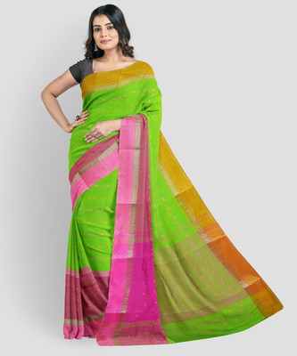 CommonofHouse Self Design Tant Pure Cotton Saree(Light Green)