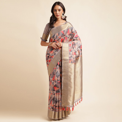 Divastri Printed Handloom Tussar Silk Saree(Orange)