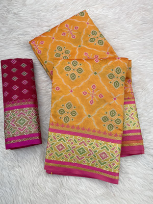 Pionex Woven Patola Pure Silk Saree(Orange)