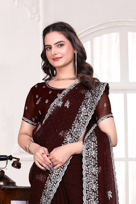 Mikhushop Embroidered Bollywood Silk Blend Saree(Maroon)
