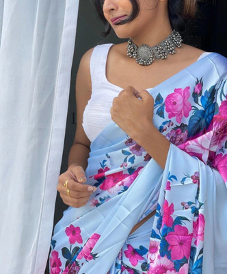 Fabian Fashion Self Design, Floral Print, Printed, Paisley, Striped, Digital Print Bollywood Satin Saree(White)