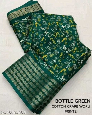 SILK VISTA Printed Daily Wear Silk Blend Saree(Green)