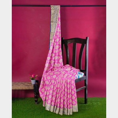 Bhelix Woven Patola Handloom Raw Silk Saree(Pink)