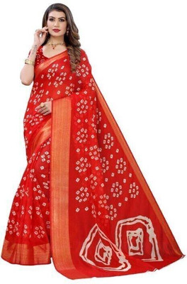 WhiteCloud Printed Banarasi Cotton Silk Saree(Red)