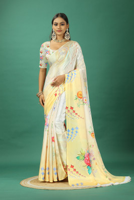 nirmal creation Self Design Bollywood Satin Saree(Cream)