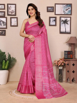 Moda Rapido Printed Bollywood Cotton Blend Saree(Pink)