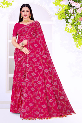 sarees Printed Bandhani Georgette Saree(Magenta)