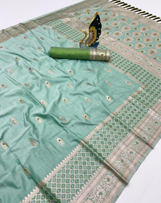 Tasrika Woven Banarasi Cotton Silk Saree(Light Green)