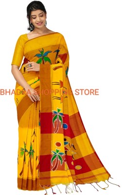 Bhadra Shopping Store Woven Handloom Pure Cotton Saree(Yellow)