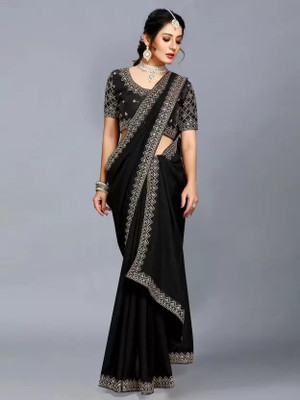RamKrupa Creation Solid/Plain, Embroidered Daily Wear Georgette Saree(Black)