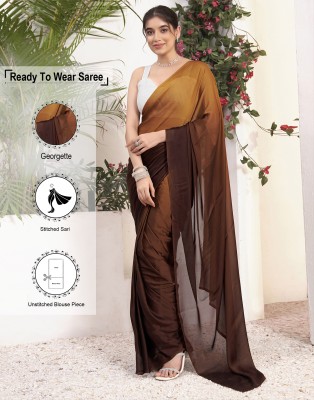 Samah Solid/Plain Bollywood Georgette Saree(Brown, Mustard)