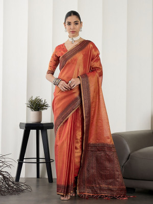 Tasrika Woven, Self Design Banarasi Tissue, Silk Blend Saree(Orange)