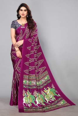 FABMORA Digital Print, Printed Bollywood Silk Blend, Crepe Saree(Purple)