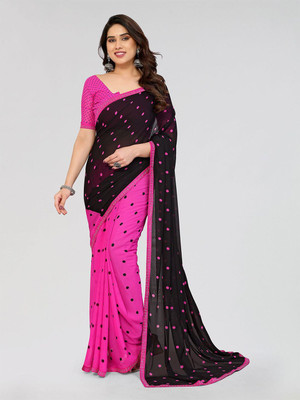 Moda Rapido Polka Print Bollywood Georgette Saree(Pink, Black)