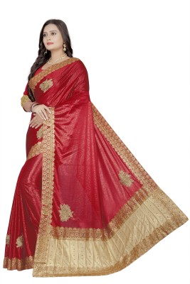 SFCS Checkered, Printed Bollywood Lycra Blend Saree(Red)