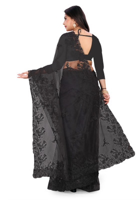 SPAREN CREATION Self Design Bollywood Net Saree(Black)