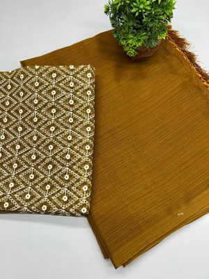 Superior Sarees Embroidered, Solid/Plain Daily Wear Georgette Saree(Mustard, White)