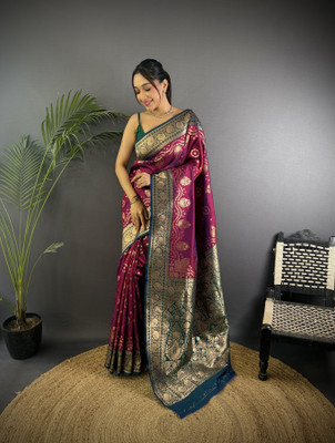 Divastri Woven Banarasi Cotton Silk Saree(Purple)