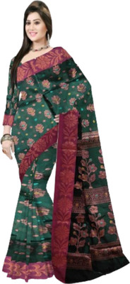 Pradip Fabrics Self Design Handloom Cotton Silk Saree(Green)