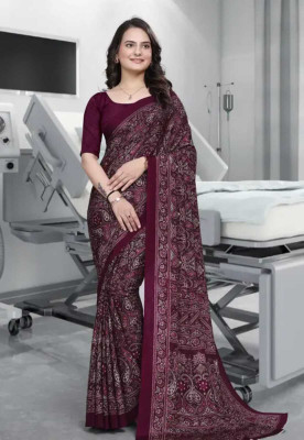 Vini Enterprises Printed, Self Design Daily Wear Crepe Saree(Blue)