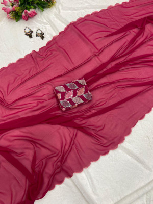 SICHYAH Solid/Plain Bollywood Georgette Saree(Pink)