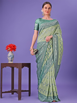 Tasrika Woven Banarasi Cotton Silk Saree(Green)