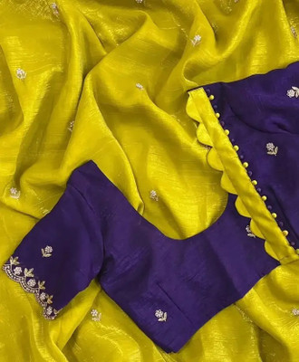 Vragi Embroidered, Embellished Bollywood Jimmy choo Saree(Yellow)