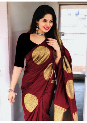 HouseOfCommon Woven Banarasi Pure Silk Saree(Maroon)
