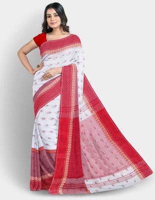 Mayabi Woven Tant Pure Cotton Saree(Red, White)