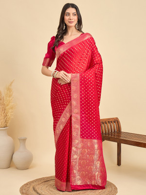 Sareemall Woven, Polka Print Banarasi Viscose Rayon Saree(Red)