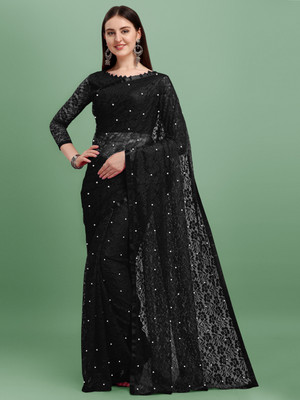LOROFY Self Design Bollywood Net Saree(Black)