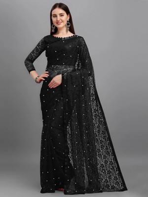 LOROFY Self Design Bollywood Net Saree(Black)