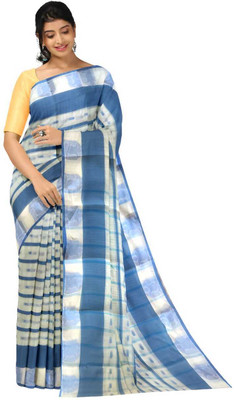 Bikash Dutta Fashion Printed Tant Pure Cotton Saree(Light Blue)