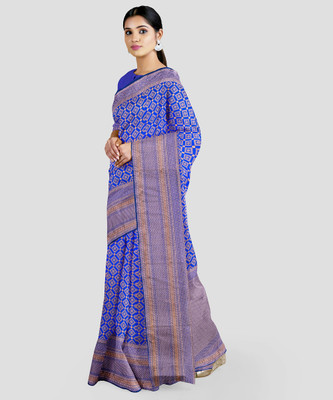 ESOMIC Striped Banarasi Pure Silk Saree(Blue)