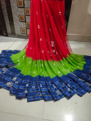 Neelkanth Ent Self Design, Color Block, Hand Painted, Graphic Print, Floral Print Leheria Chiffon Saree(Red)