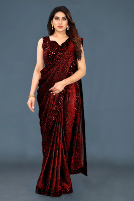 Glozmy Floral Print Bollywood Lycra Blend Saree(Red)