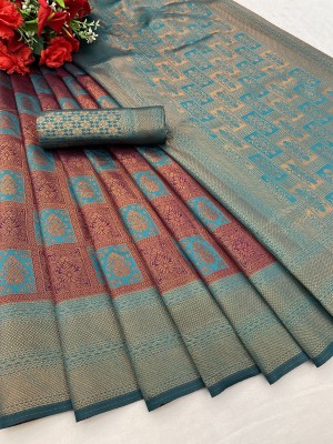 Julee Self Design Banarasi Pure Silk Saree(Light Blue)