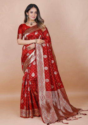 MADHAV Woven Banarasi Art Silk Saree(Red)