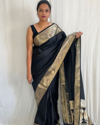 Moksha trends Printed Banarasi Pure Silk Saree(Black)