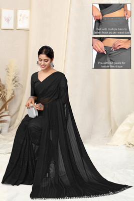 MIRCHI FASHION Solid/Plain, Embellished Bollywood Georgette Saree(Black)