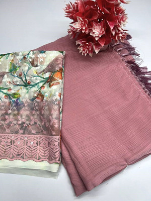 HouseOfCommon Digital Print, Solid/Plain Daily Wear Georgette Saree(Pink)