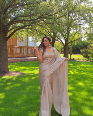 TTH Solid/Plain Bollywood Organza Saree(Cream)