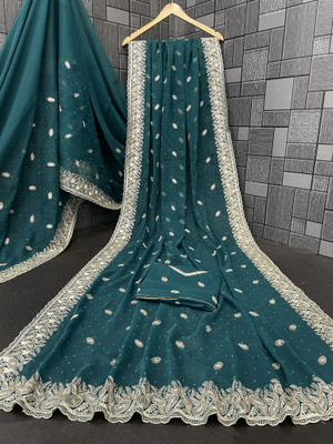 RIDDHISIDDHI NX Embroidered Bollywood Organza Saree(Dark Blue)