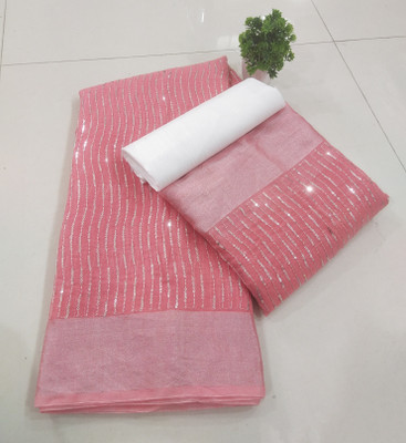 Druxy Embroidered Leheria Chanderi Saree(Pink)