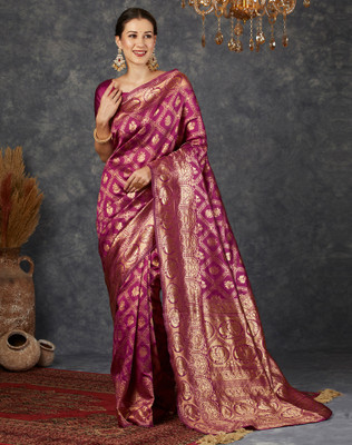 Divastri Woven, Embellished Banarasi Silk Blend, Jacquard Saree(Pink)