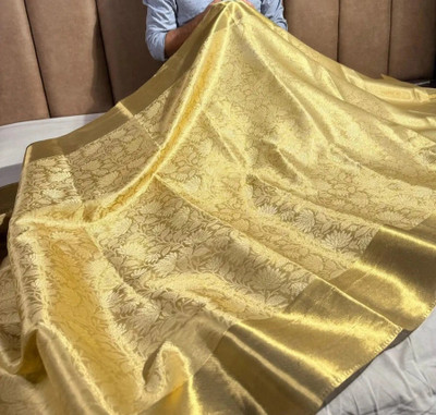 Haniya creation Woven Banarasi Handloom Tissue Saree(Gold)