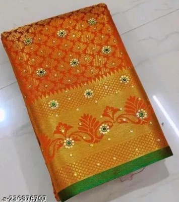 Aiman Creation Embellished Banarasi Art Silk Saree(Orange)