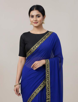 Anugrah Textile Printed Banarasi Lycra Blend, Chiffon Saree(Blue)